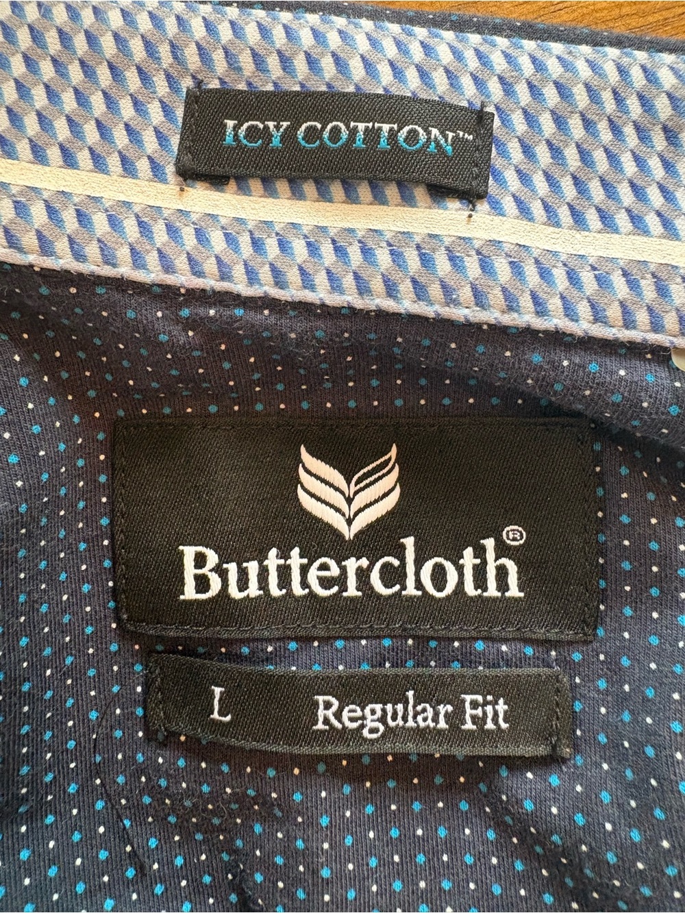 Buttercloth Men’s Icy Cotton Blue Short sleeve Button Down Shirt Size Large - Picture 12 of 14